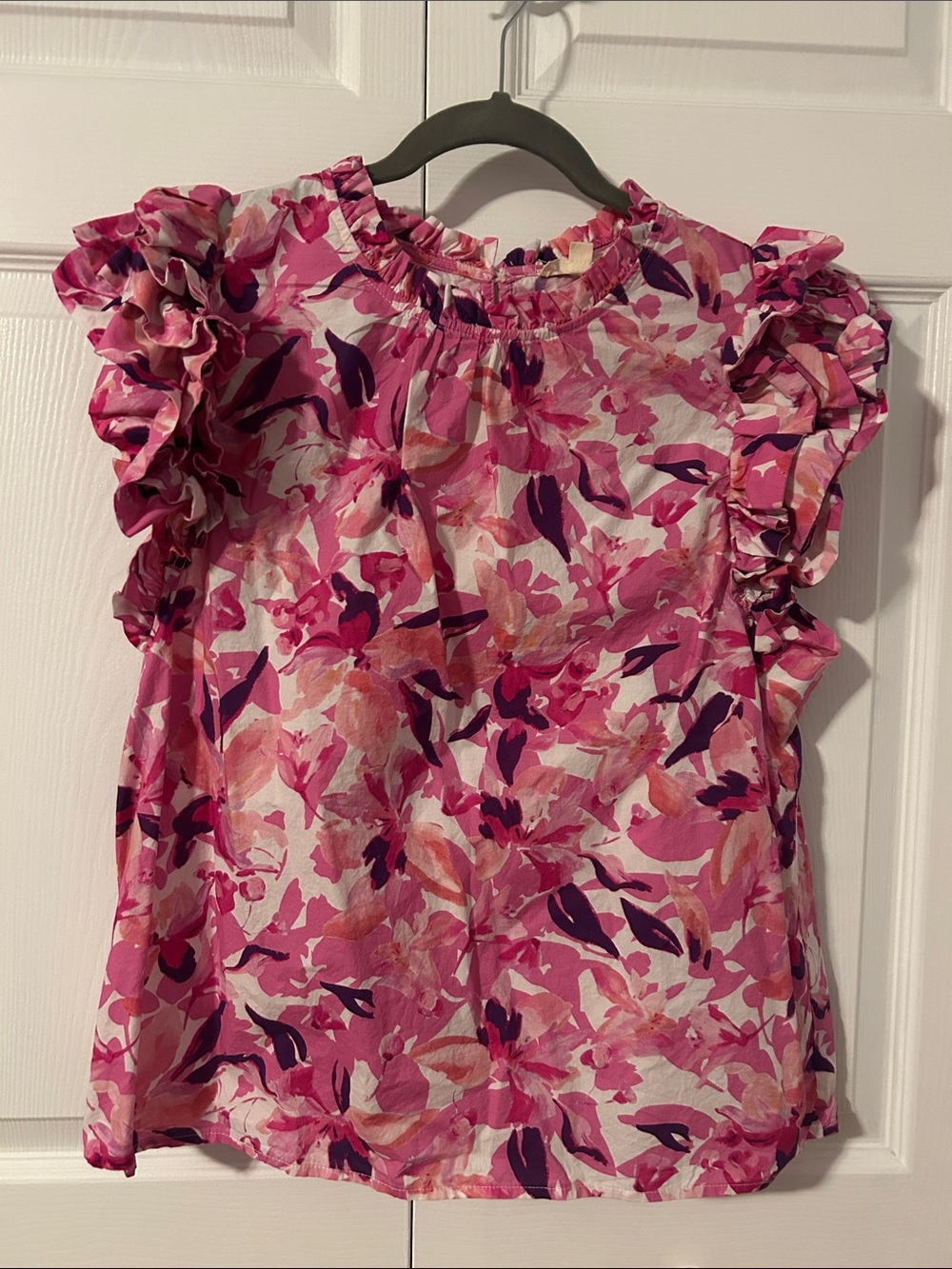 Floral Ruffle Sleeve Women's Top - Pink